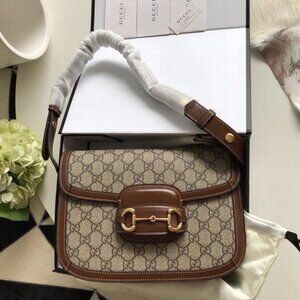 mint condition GUCCI 1955 HORSEBIT SHOULDER BAG GG supreme/brown